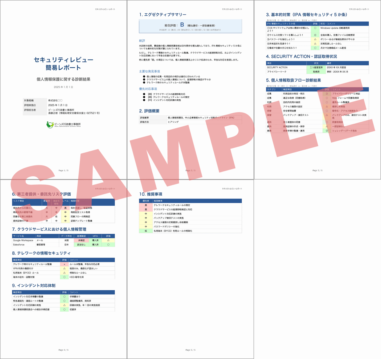 確認レポートのサンプル